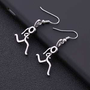 Silver Stick Figure Runner Necklace Earrings